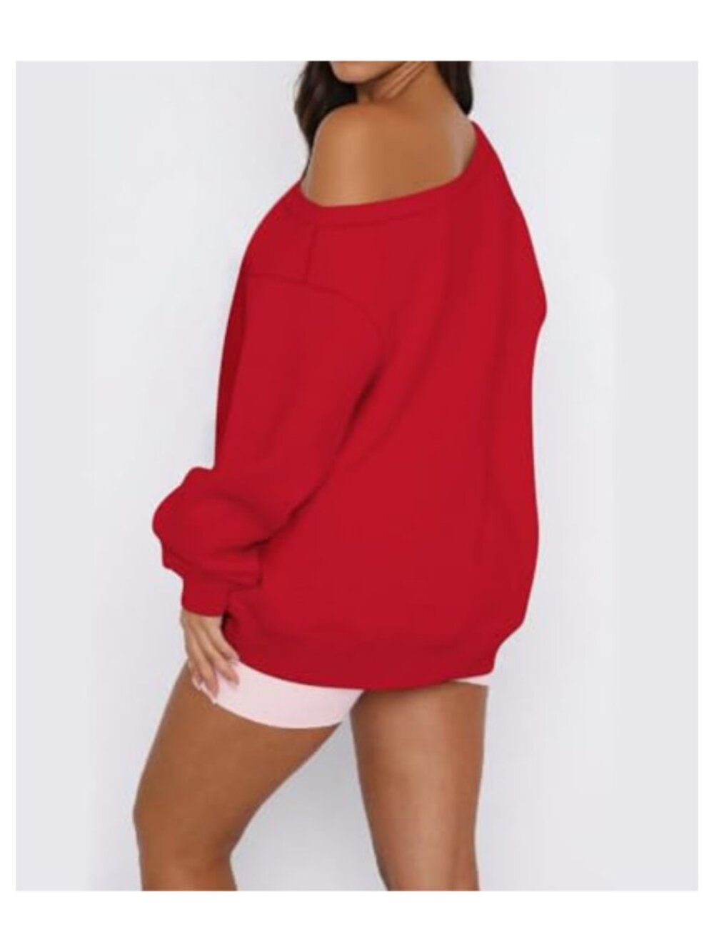 Off Shoulder Fleece Oversized Sweatshirt Long Sleeve Winter Pullover - Picture 2 of 4